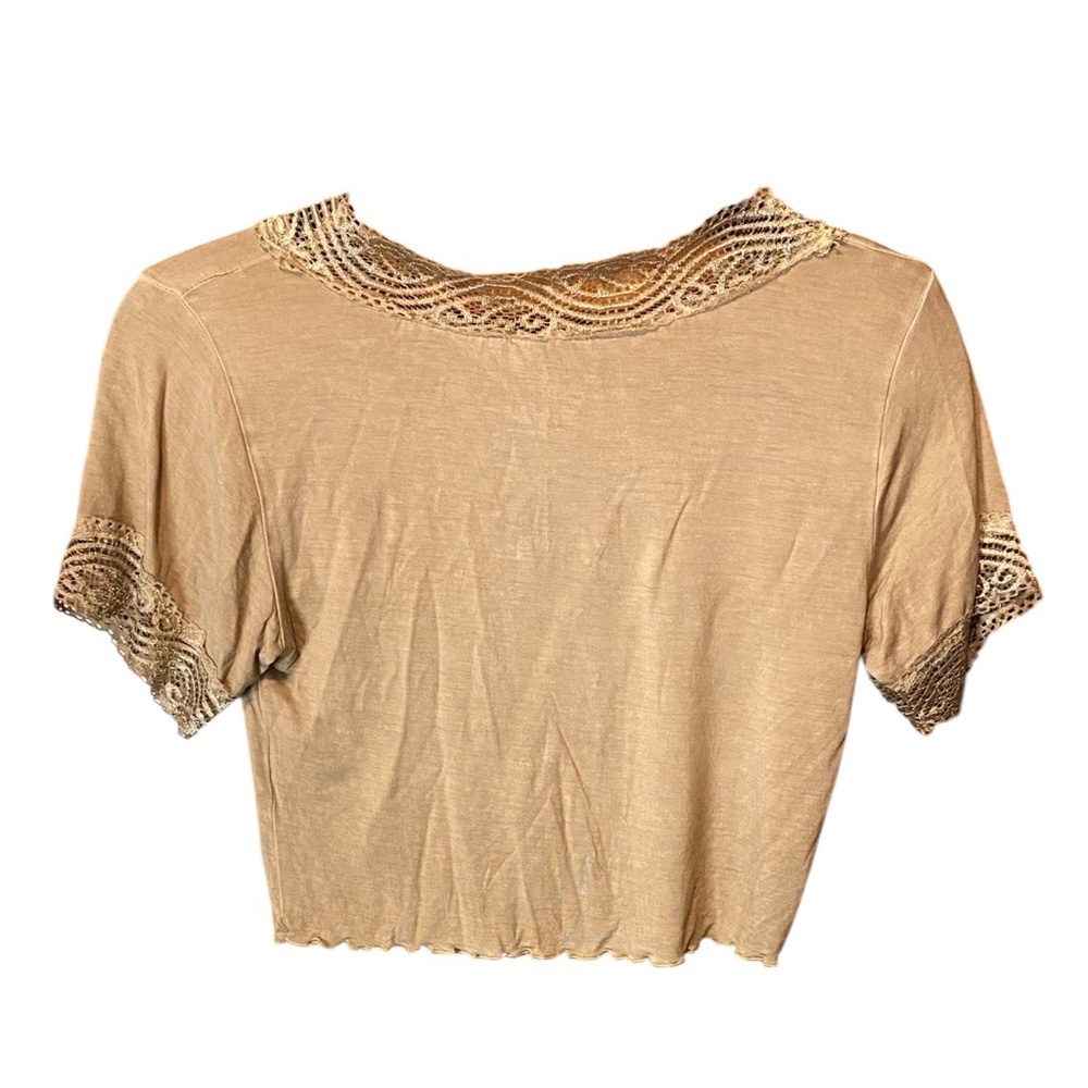 POL Beige Lace Crop Top Small Boho Romantic Sheer Crochet - Picture 3 of 6